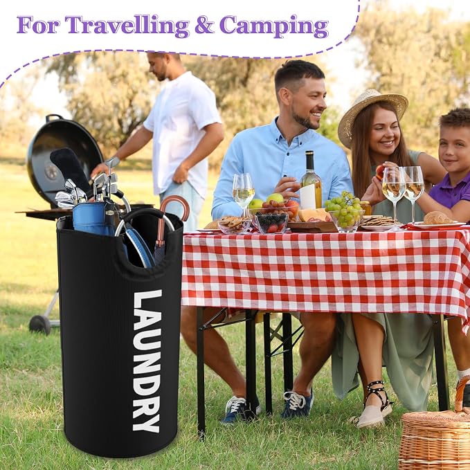 95L Large Laundry Hamper for Adult, Foldable Black Laundry Basket with Soft Handles, Freestanding Dirty Clothes Hampers, Portable Laundry Bin for Flat, Bathroom, Black - Image 7