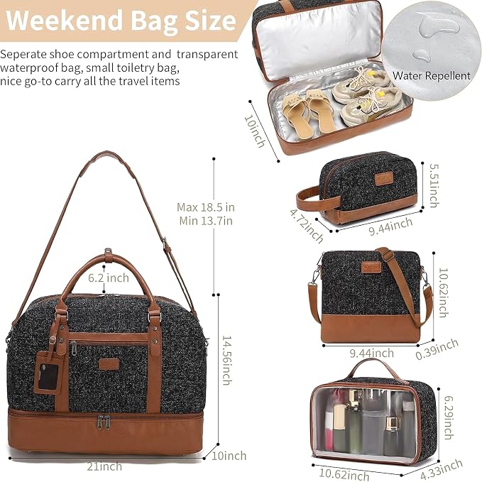 4PCS Weekender Bags for Women Large Overnight Weekend Travel Duffel Bags | Travel Bag Carry-on Tote Hospital Bag with Shoe Compartment Crossbody Toiletry Bag for Travel Business Gym Water Resistant - Image 3