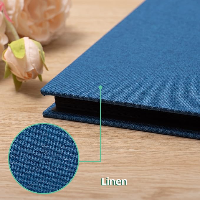 Large Photo Album Self Adhesive 4x6 8x10 10x12 13"x12.6" Scrapbook Album 12.6"x11" Inch 60 Black Sticky Pages Linen Cover Magnetic Photo Album with A Metallic Pen and DIY Stickers(Blue) - Image 4