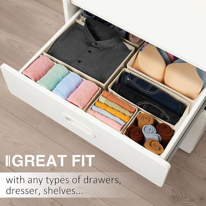 Drawer Organizer Clothes, 8 Pack Underwear Drawer Organizer, Foldable Cloth Storage Box Closet Organizers and Storage for Clothes, Socks, Scarves, Ties (Beige) - Image 6