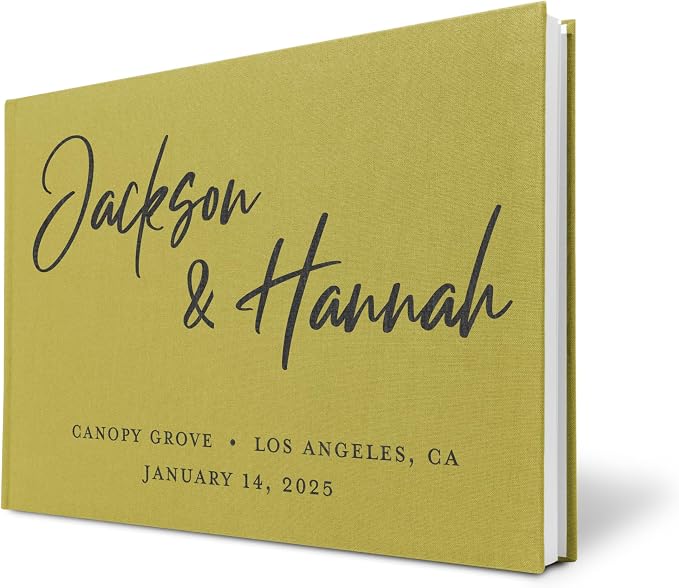 Personalized Wedding Guest Book w/Names, Date, and Address, Custom Hardcover Guest Book for Wedding Reception, Blank Pages for Signing - Sage by Follow