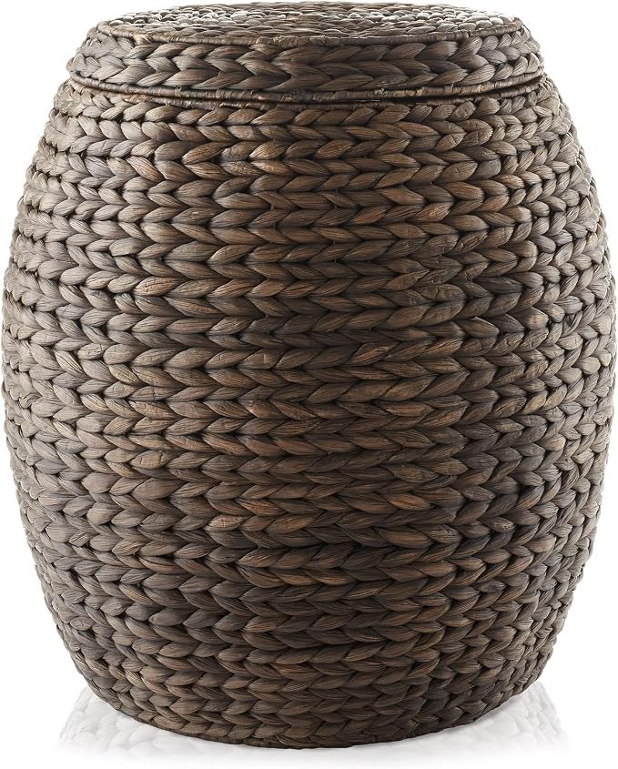 Casafield Round Storage Basket with Lid - Espresso Dark Brown, Handwoven Hyacinth Organizer for Laundry, Blanket, Plants, Bedroom, Living Room, Office - Image 3