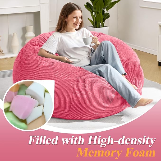 4FT Bean Bag Chair for Adults,Large Teardrop Beanbag with Filler | Beanbag Chair with Memory Foam Filled,Bean Bags with Handy Handle&Machine Washable Cover for Living Room,Bedroom-Pink - Image 4