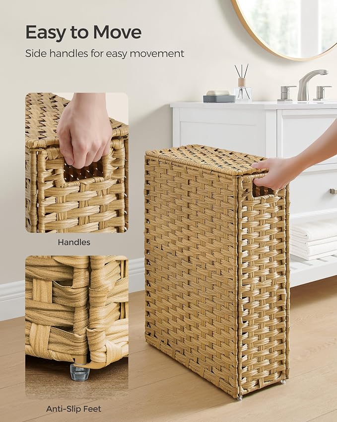 SONGMICS Slim Laundry Hamper with Lid, 14.5 Gallon (55L) Rattan Clothes Laundry Basket with Lid and Handles, Foldable, Removable Liner, Goose Yellow ULCB164N01 - Image 4