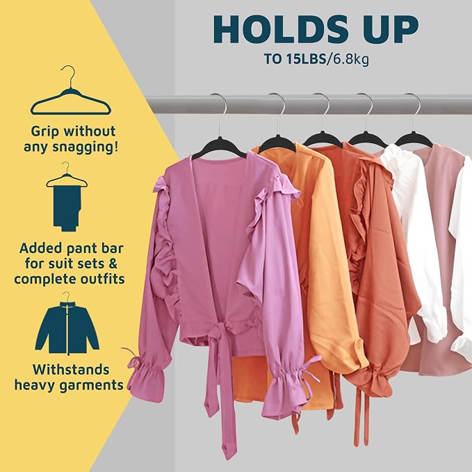 Black Velvet Kids Hangers 20 Pack, 10.83" Non-Slip Baby & Toddler Hangers for Clothes, Space-Saving Slim ABS Plastic with 360° Swivel Hook & Notched Shoulders, Up to 10 lb Capacity - Image 10