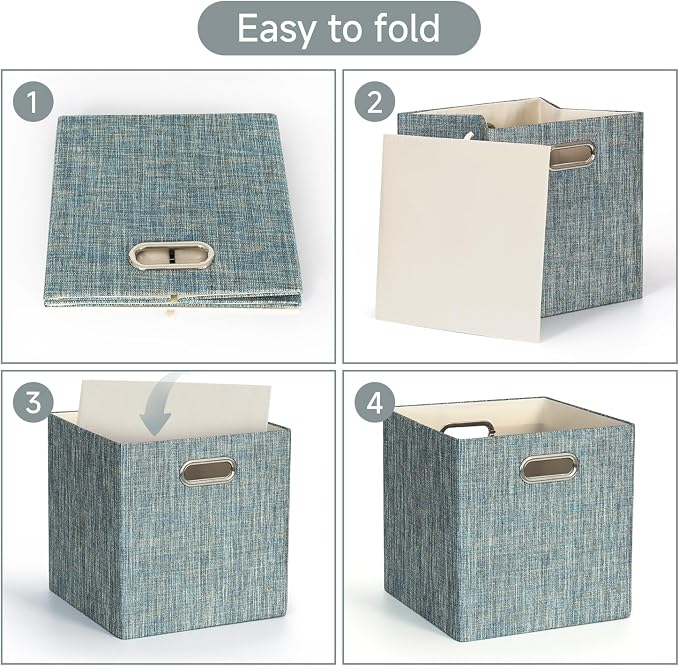 Posprica Storage Basket Bins,13×13×13 Foldable Storage Boxes Fabric Drawer Cubes for Closet Shelf Cabinet Bookcase - Set of 4,Teal - Image 5
