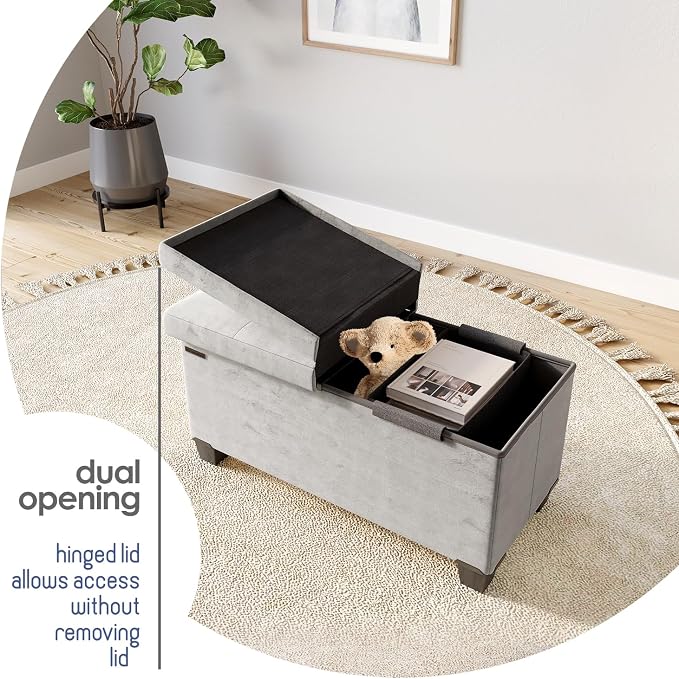 Storage Ottoman Bench with Bins, 30-in Storage Bench for Bedroom End of Bed, Folding Foot Rest Ottoman for Living Room Max 660lbs, Velvet Ottomans, Light Grey - Image 8