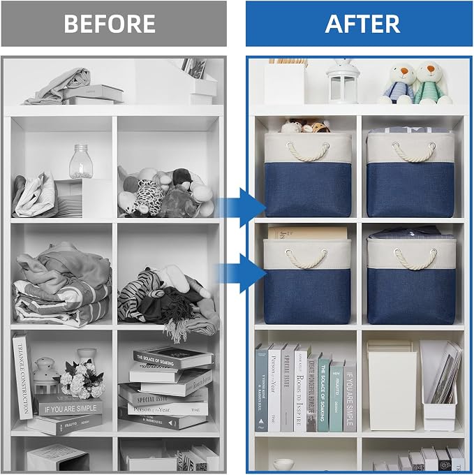 Temary Fabric Storage Cubes 11x11 Cube Storage Bins 4Pack Blue Basket for Organizing Home, Closet, Empty Gift Baskets with Handles (White&Blue) - Image 6