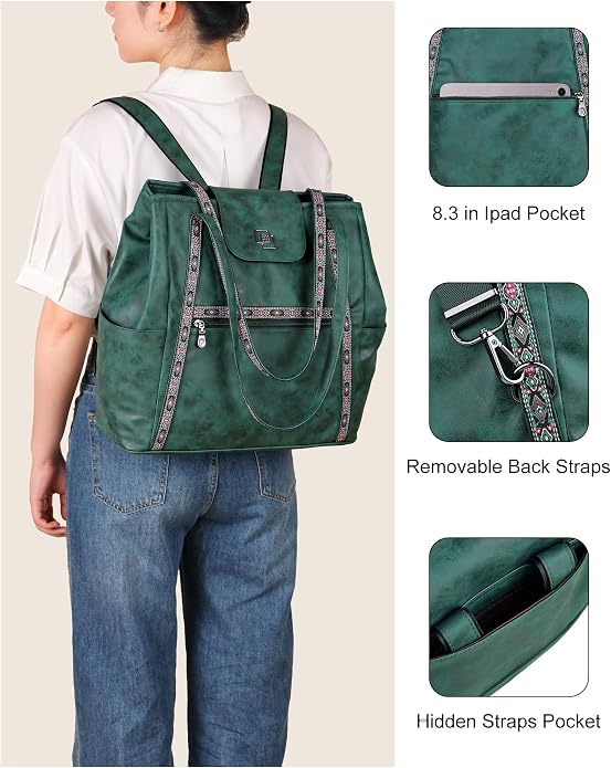 Large Laptop Tote Bag for Women Designer Leather Laptop Bag, 15.6in | Fashion Travel Backpack Purse Shoulder Handbag Fits 15.6 Laptop, Daily, Work, Business Trip, Weekend Travel, Teacher - Image 6