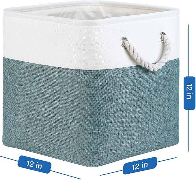 Temary 12 Inch Cube Storage Baskets 4 Pack Fabric Storage Bin for Organizing, Shelf Baskets for Home Office Closet, Collapsible Cube Storage Bins (White&Dark Green) - Image 2