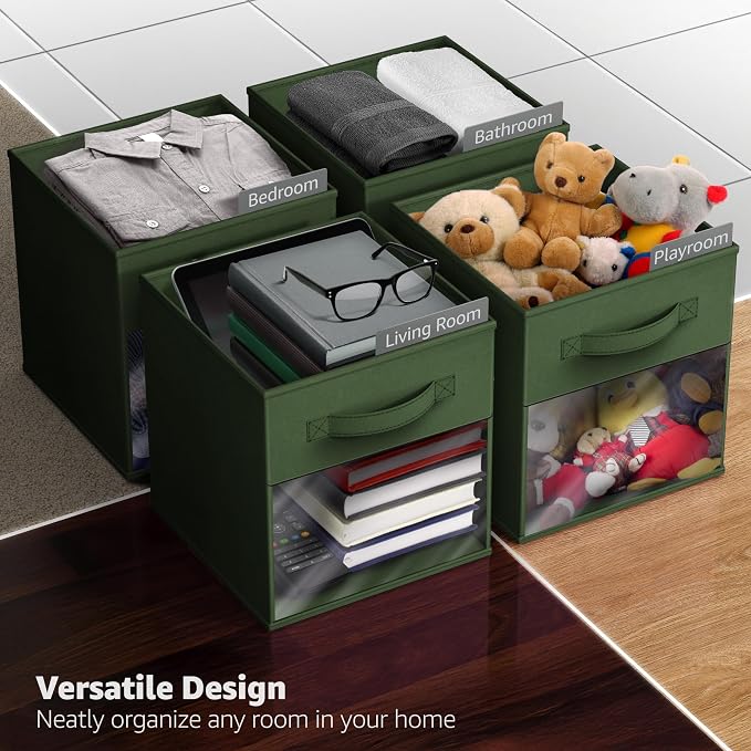 Sorbus 13 Inch Storage Bins with Clear Window - 6 Foldable Baskets for Organizing Clothes, Toys, Books - Sturdy Collapsible Fabric Storage Cubes with Handle - Storage Baskets for Shelves, Closets - Image 5