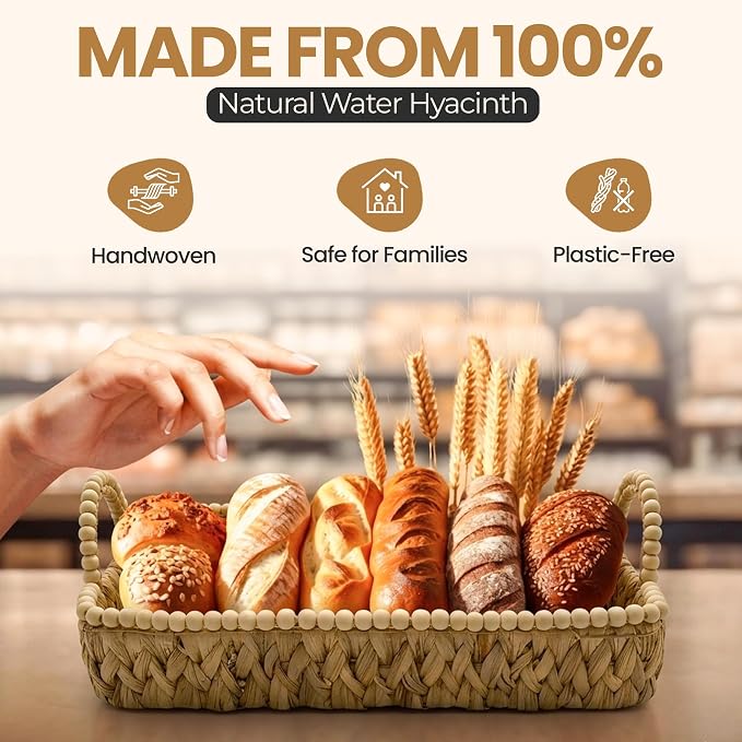 Handwoven Water Hyacinth Wicker Basket Set of 3 - Storage Baskets with Handles & Scalloped Edge for Living Room, Nursery Organization, Laundry & Pantry Wicker Baskets Use - Image 3