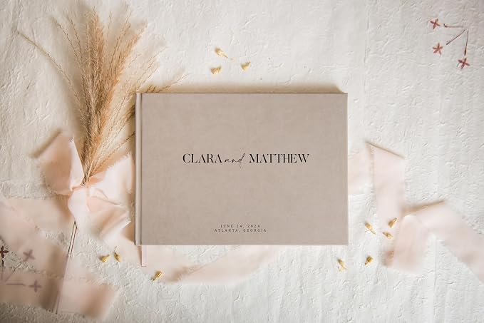 Personalized Guest Book - 11.5" x 8.5" Premium Custom Guest Signing Book with Bookmark and Blank Pages for Wedding Reception Table Decoration Engagement Birthday Party Event, Taupe - Image 3