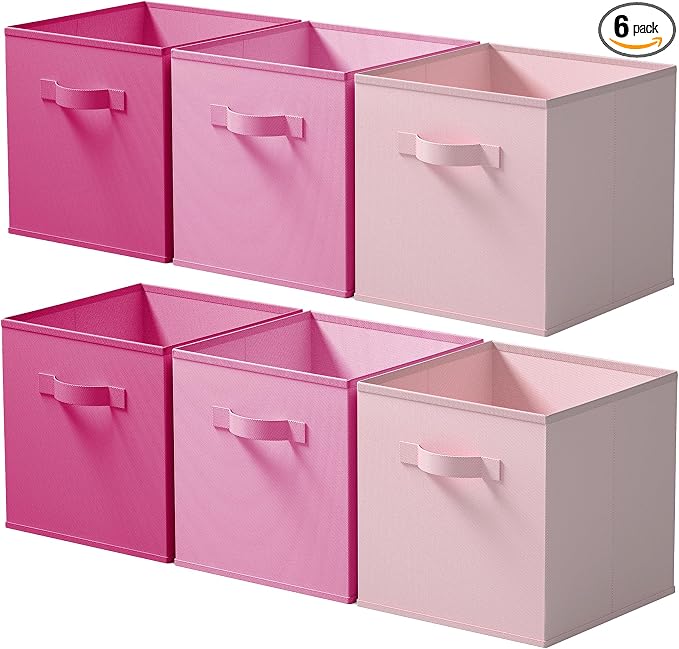 Cupic Cupid 6-Pack 13x13 Cube Storage Organizer, Cube Bins, Pink Gradient | Foldable, Reinforced Handle, Holds Clothes, Toys, Daily Essentials and More, Fits Closet, Shelves, Nursery, Playroom by CupicCupid