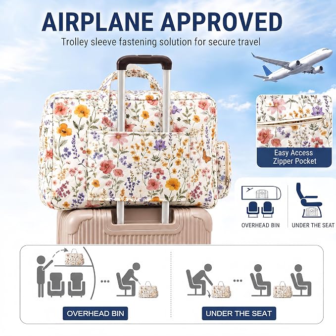 Abbylike Hospital Bag for Women, Quilted Weekender Duffle Bag,Wildflower - Image 3