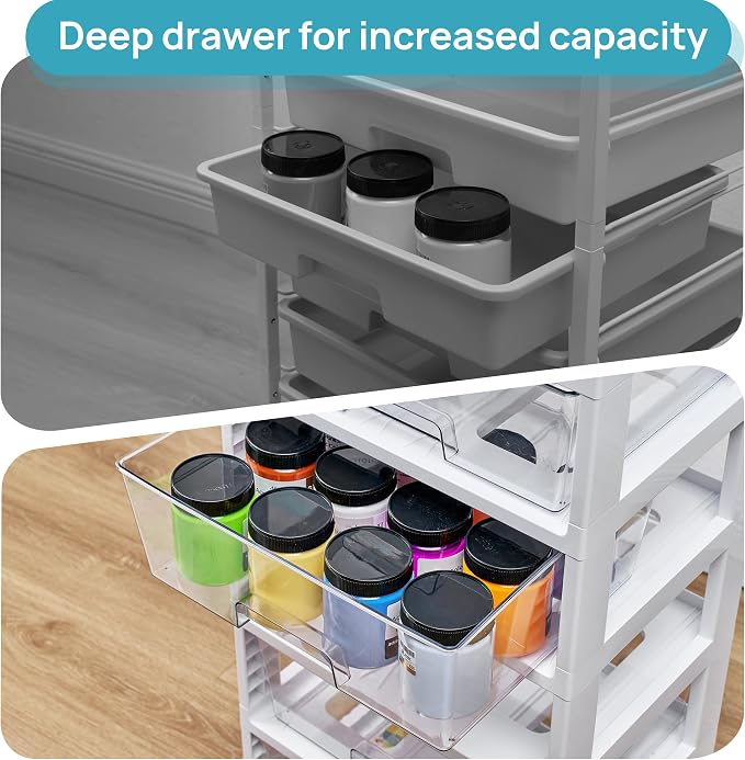Vtopmart Rolling Drawer Cart, 6 Tier, Clear, Deep Drawers | Clear Deep Drawers, Visible Storage, Large-Capacity Organization, Crafts, Art, Toys, Bathroom, Classroom & Office Supplies - Image 3