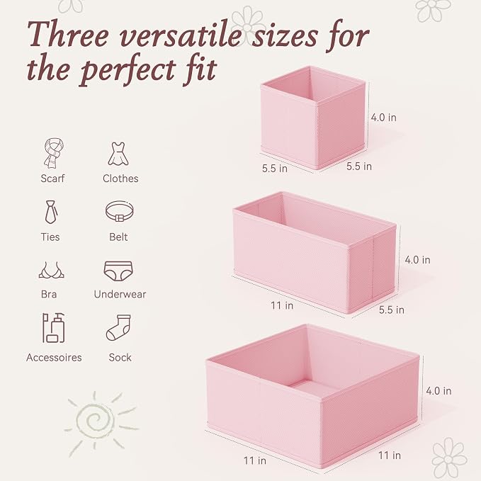 Drawer Organizer 18-Piece Set, Dresser Organizer for Baby Clothes, Foldable Closet Storage & Drawer Dividers for Underwear, Socks, Nursery (Pink) - Image 2