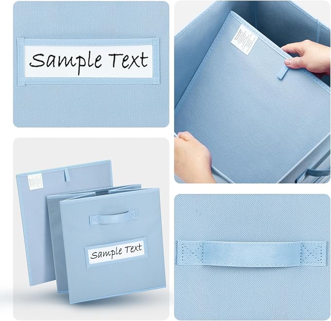 11x11 storage cube bins (Set of 10) Foldable Fabric storage cubes with 10 Labels Window Cards & a Pen,11 inch cube storage bin,Closet Organizers for Shelves,Cubby Organizer Boxes,Pastel Blue - Image 3