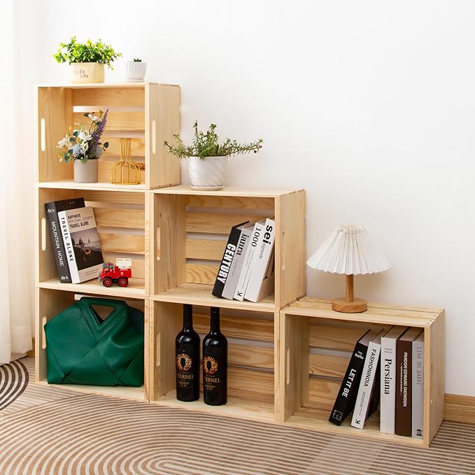 1 Pack Unfinished Pine Wooden Crate (17x13x8.9 Inches), DIY Wooden Storage Crate with Handles, Easy-Assemble Pine Milk Crates Style Organizer for Home/Office/Farmhouse Decor (1) - Image 3