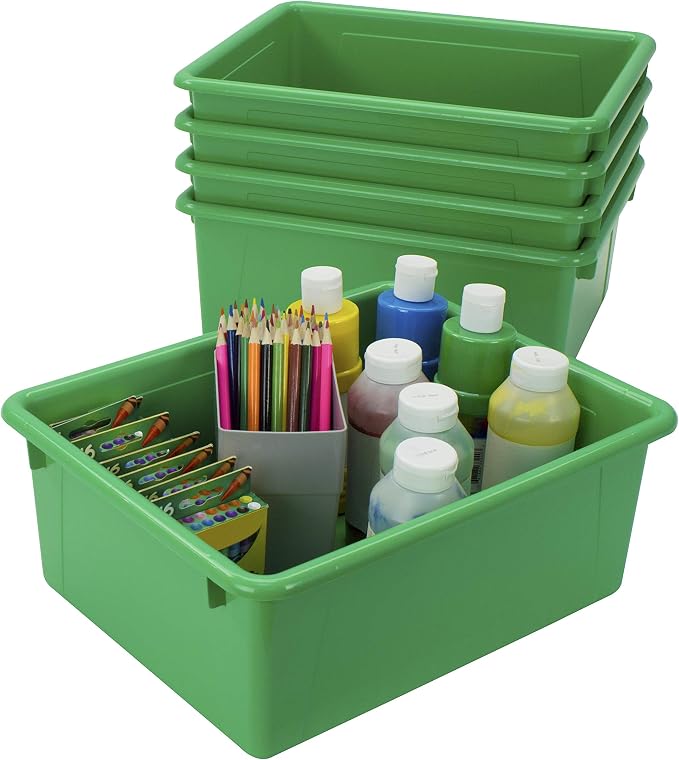 Storex Letter Size Deep Storage Tray – Organizer Bin for Classroom, Office and Home, Green, 5-Pack (62527A05C), 10 x 13 x 5 Inches by Storex