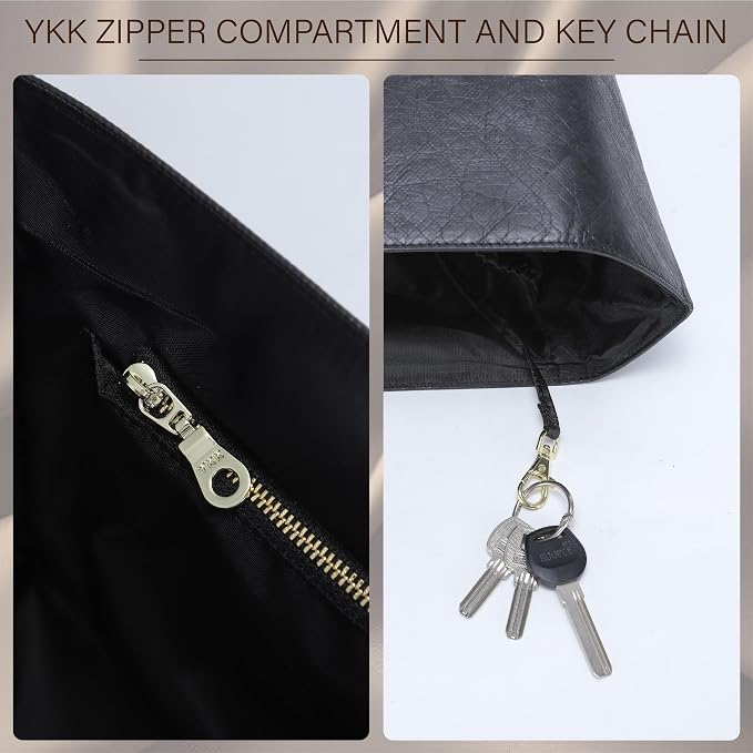 Purse Organizer Insert for Longchamp Le Pliage Large, Black | 6-Compartment Bag Organizer with YKK Zipper Pocket, Cup Holder, Key Chain, Waterproof DupontPaper Lightweight Handbag Shaper - Image 8