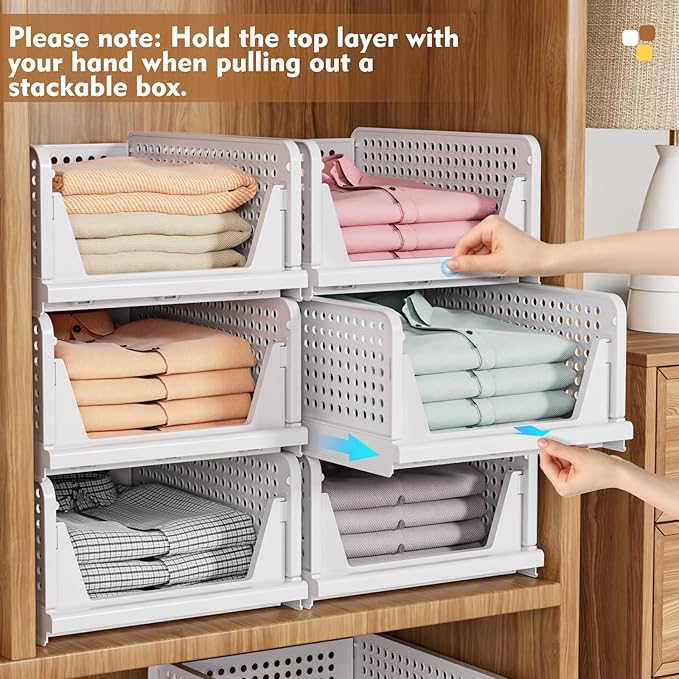 SNSLXH 5 Pack Stackable Closet Organizer Box, Multifunctional & Foldable Closet Storage Basket for Bathroom Kitchen Laundry Room Wardrobe Storage, Space-Saving Clothes Storage Drawer Organizer, Yellow | Stackable & Foldable Closet Storage Bins for Bath... - Image 6