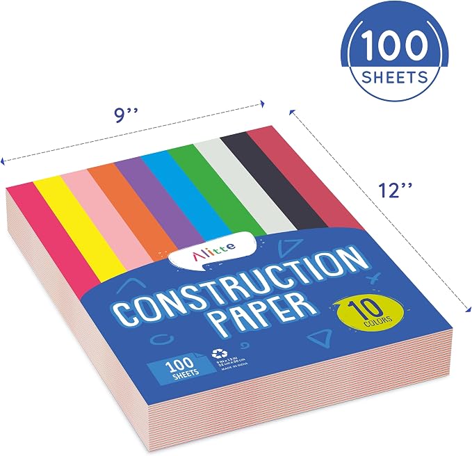 Alitte Construction Paper Assorted Colors - (100 Sheets, 9x12), Craft Paper, 10 Bright Colors - Bulk Pack Arts & Crafts Projects - Colored Paper for Preschool, Home, and Classroom Supplies - Image 3