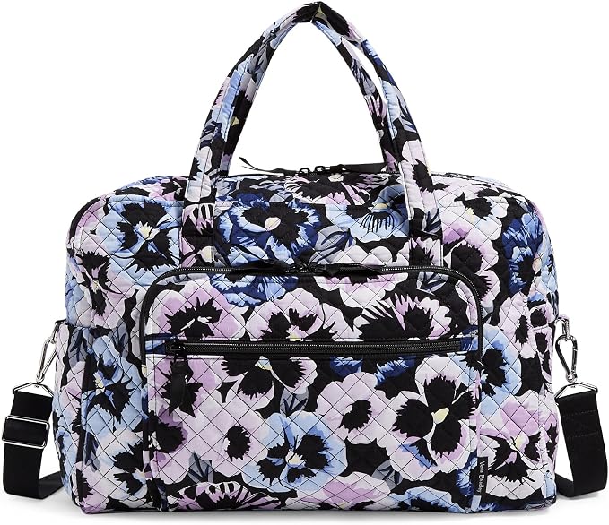 Vera Bradley Women's Cotton Weekender Travel Bag, Plum Pansies - Recycled Cotton, One Size by VeraBradley