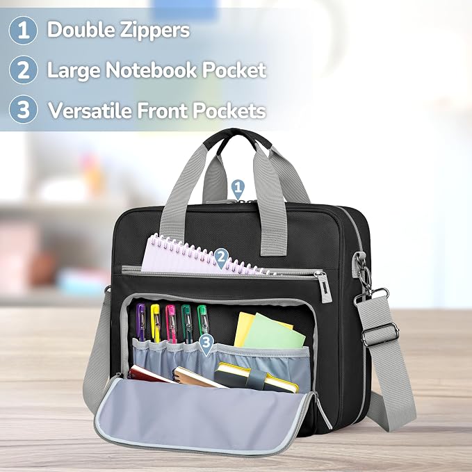 YARWO 2026 Upgraded Zipper Binder 3 Ring Binder Bag with Pencil Pouch | 500 Sheets Capacity, 5-Tab Expanding File Folder, 14” Laptop Padded Sleeve, Shoulder Strap, for College, Office, Home, Black - Image 4