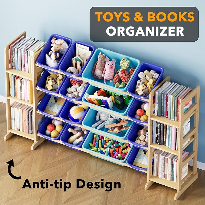 Kids Toy Storage Organizer with 6 Shelves and 16 Bins – Modern Toy Box, Bin Shelf & Bookshelf for Playroom Storage and Kids Room Decor - Image 4