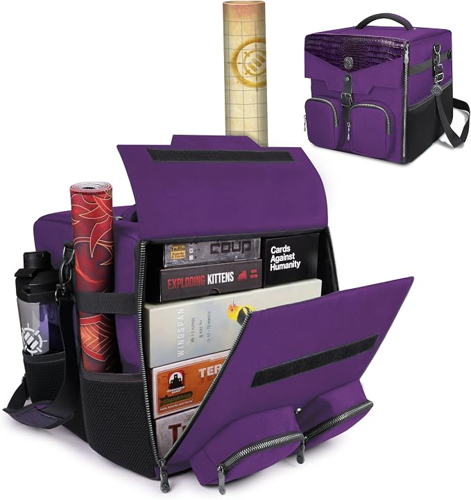 ENHANCE Board Game Shoulder Bag - Collector's Edition Board Game Storage with Shoulder Strap and Accessories Pockets for Dice, Cards, More - Reinforced Carrier Protects Tabletop Games (Dragon Purple) by ENHANCEGaming