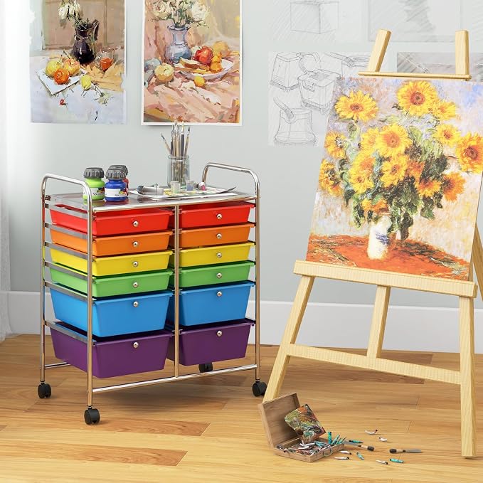 12 Drawer Rolling Storage Cart, Craft Cart Organizer on Wheels w/Metal Frame, Large Capacity & Smooth Drawer, Rolling Cart w/Drawers for Classroom, Office - Image 2