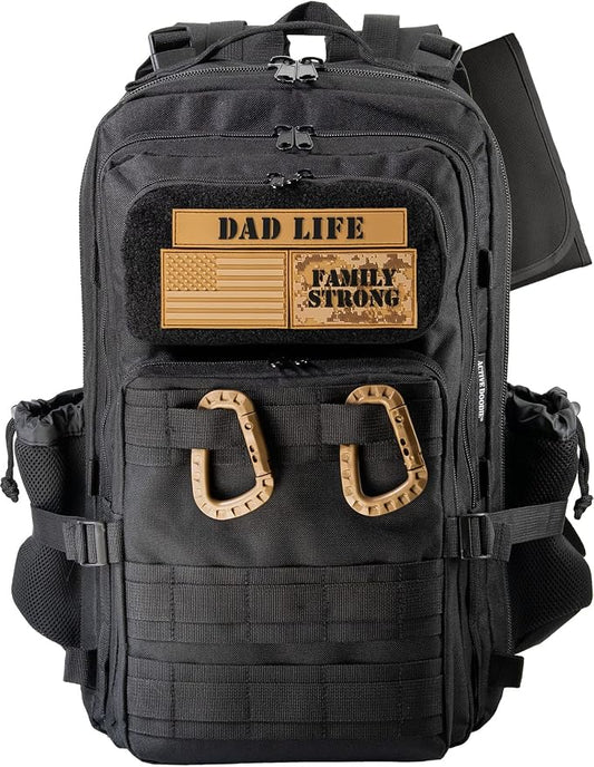 Dad Diaper Bag for Men with Dad Life Patches, Changing Pad | YKK Zippers, 2 Insulated Bottle Pouches, Adjustable Padded Back Straps, Cinch Straps, Stroller Straps, 9 Internal Pockets by ActiveDoodie