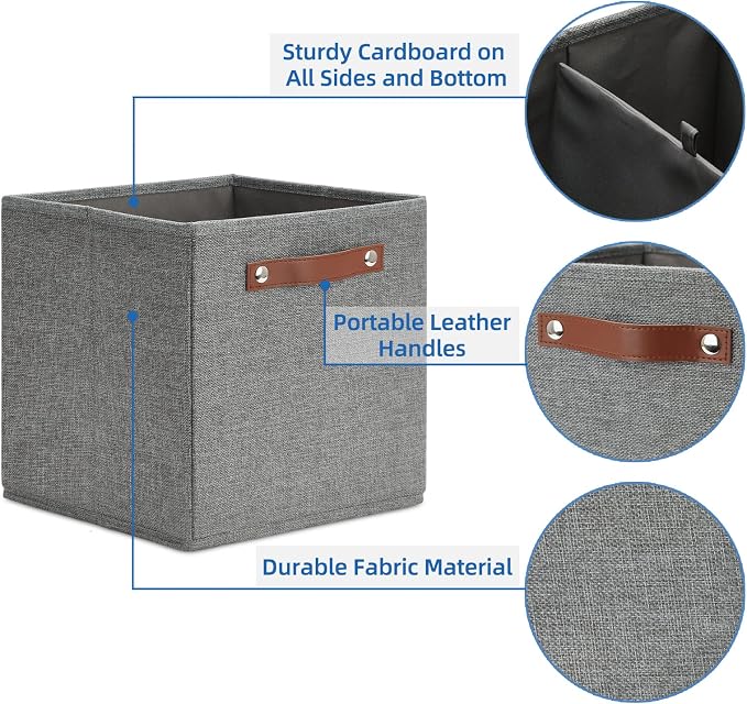 Temary 11 Inch Cube Storage Bins 4PCs Fabric Storage Cubes Storage Baskets Organizer with Handles, Foldable Baskets for Organizing Clothes, Toys, Towels (Grey, 11x11x11) - Image 3