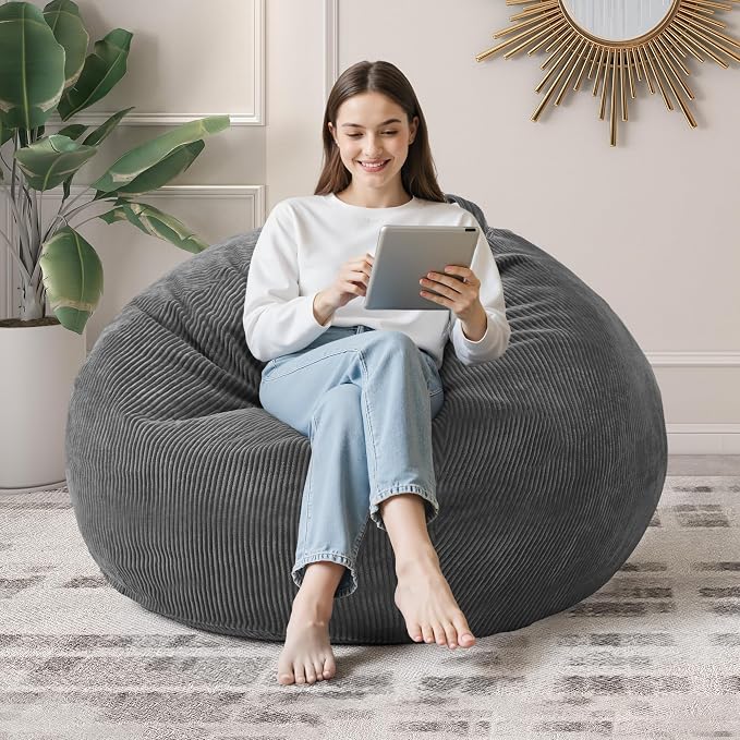 3FT Bean Bag Chairs Teardrop Bean Bag Chair for Adults Beanbag Chair with Memory Foam Filled Machine Washable Cover for Living Room, Bedroom (Large,Grey) | Beanbag Chair with Memory Foam Filled,Bean Bags with Handy Handle&Machine Washable Cover for Liv... by Cansunna