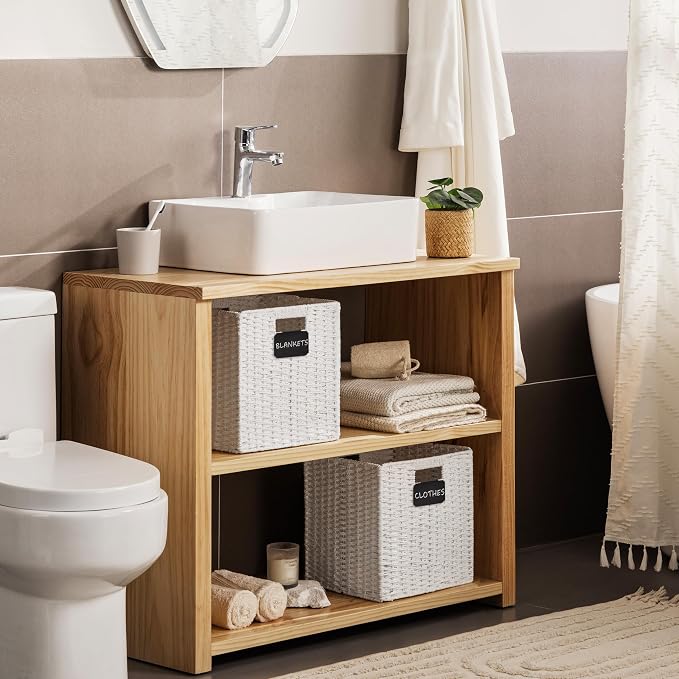 UBBCARE 2 Pack Wicker Basket, 10.5×10.5 Storage Cubes with Label, Foldable Cube Storage Bin with Handle, Square Storage Basket for Shelves, Woven Paper Rope Basket for Organizing, White - Image 6