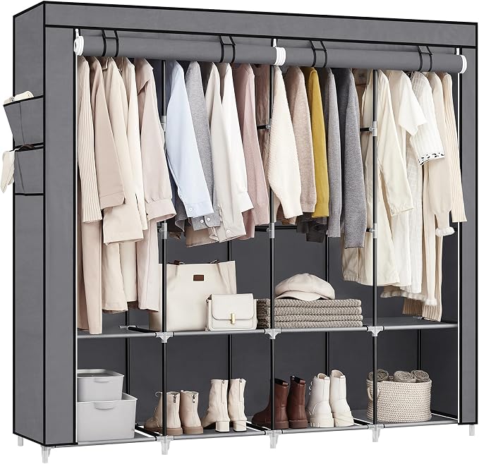 SONGMICS Portable Closet with Cover, 4 Hanging Rods and Shelves | Wardrobe Closet Organizer, 4 Side Pockets, 17.7 x 66.9 x 65.7 Inches, Dove Gray, Rylan Collection URYG094G02 by Unknown