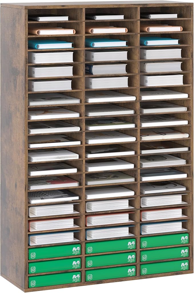 EasyPAG 60 Compartments Wooden Literature Organizer with Adjustable Shelves, 30000 Sheets Capacity Paper Organizer, Classroom Mailbox and Mail Sorter for Teachers and Office, Archaize by EasyPAG