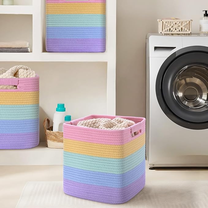 11 Inch Storage Cubes, 3 Pack Cube Storage Bins for Organizing, Cotton Rope Woven Baskets for Shelves, Bathroom, Kids Room, Closets, Baby Nursery - Image 6