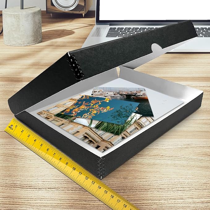 Golden State Art, Clamshell Archival Folio Storage Box 13x19 Inch, Black | Acid-Free Photo Box with Metal Edge Corner, Preserve And Store Paper Documents Cards Prints Arts and Crafts DIY Projects - Image 3