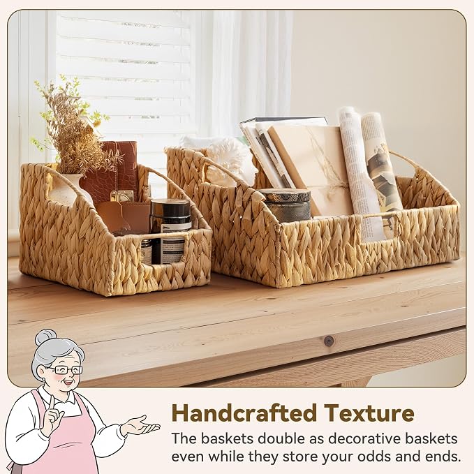 GRANNY SAYS Wicker Storage Basket, Wicker Basket with Handles, Trapezoid Woven Baskets for Shelves, Decorative Baskets for Home Decor, Water Hyacinth, 3 Pack - Image 3