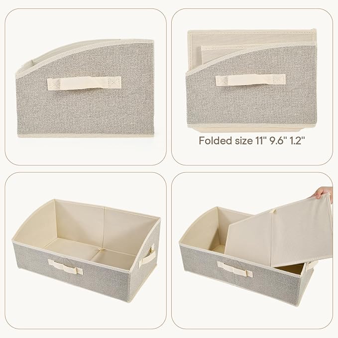 DAYARD Fabric Bins [3-Pack], Trapezoid Storage Bins with Handles, Foldable Baskets Storage Boxes for Shelves, Closet, Bookshelf, Organizer Containers, 20 x 11 x 8 inch Beige… - Image 6