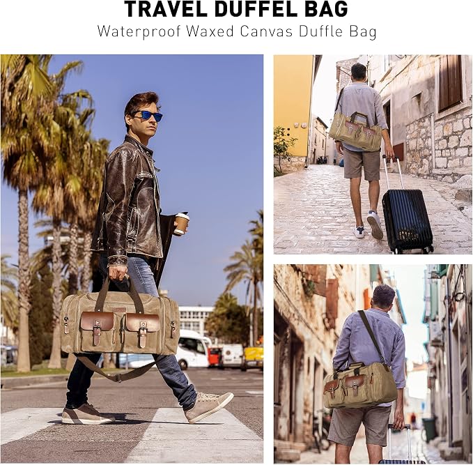 Wildroad Waxed Canvas Duffle Bag - 50L Weekender Overnight Travel Bag | Gifts for Men, Holiday Birthday Gift for Dad, Husband & Partner, Carry-on Size - Image 2