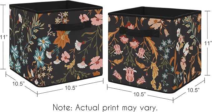 Sweet Jojo Designs Boho Wildflower Vintage Floral Girl Collapsible Fabric Storage Cubes Foldable Bins Organizer Boxes Kids Baby Childrens Toys Set of 2 Black Orange Teal Bohemian Farmhouse Cottagecore - Image 3