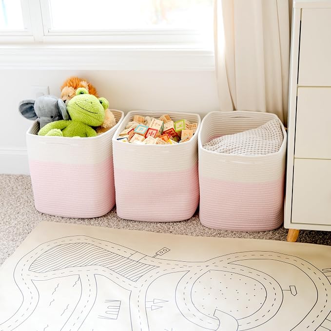 NaturalCozy 13x15x13 Kallax Storage Cubes, 3 Pack | Cotton Rope Cube Storage Bins Woven Baskets for Organizing | Kallax Insert Baskets for Shelves Organizer, Kids Toy, Pantry, Closet, Baby Nursery - Image 4