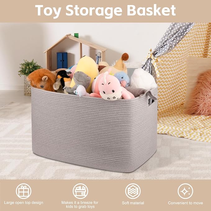 OIAHOMY 118L XXXLarge Rope Storage Basket, Oversized Blanket Basket Grey | 25" x 17" x 16" Used for Organizing Dirty Clothes in Living Room, Bedroom, Nursery, Extra Large Basket,Dog Toy Storage Bins - Image 4
