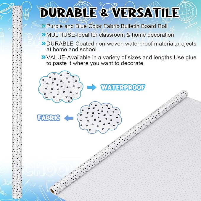 Kolldenn 2 Rolls Black White Dots Fabric Bulletin Board Paper Roll 4 x 12 ft Extra Large Non Woven Waterproof Roll Fade Resistant for DIY Craft Drawing Painting Classroom Decor - Image 3