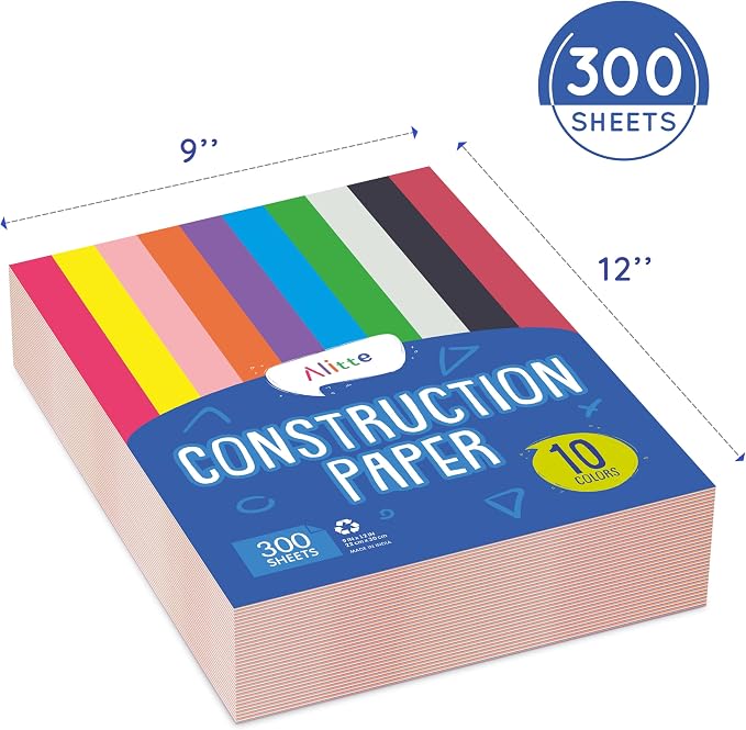 Alitte Construction Paper Assorted Colors - (300 Sheets, 9x12), Craft Paper, 10 Bright Colors - Bulk Pack Arts & Crafts Projects - Colored Paper for Preschool, Home, and Classroom Supplies - Image 3
