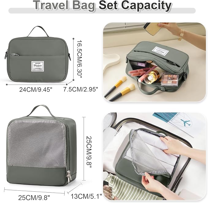Weekender Bags for Women, Travel Duffel Bags with Shoe Compartment & Wet Pocket,Personal Item Travel Bag for Airlines,Carry on Overnight Tote Bag for women,3Pcs Set，Olive Green - Image 3