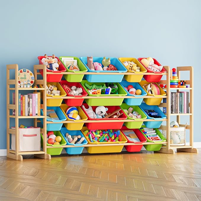 SpaceAid Toy Storage Organizer with 6 Shelves and 20 Bins, Toy Organizers Storage Bookshelf, Kids Bin Shelf Toys Box Bookcase for Bedroom Playroom Organization Room Decor, Multi-Colored by SpaceAid